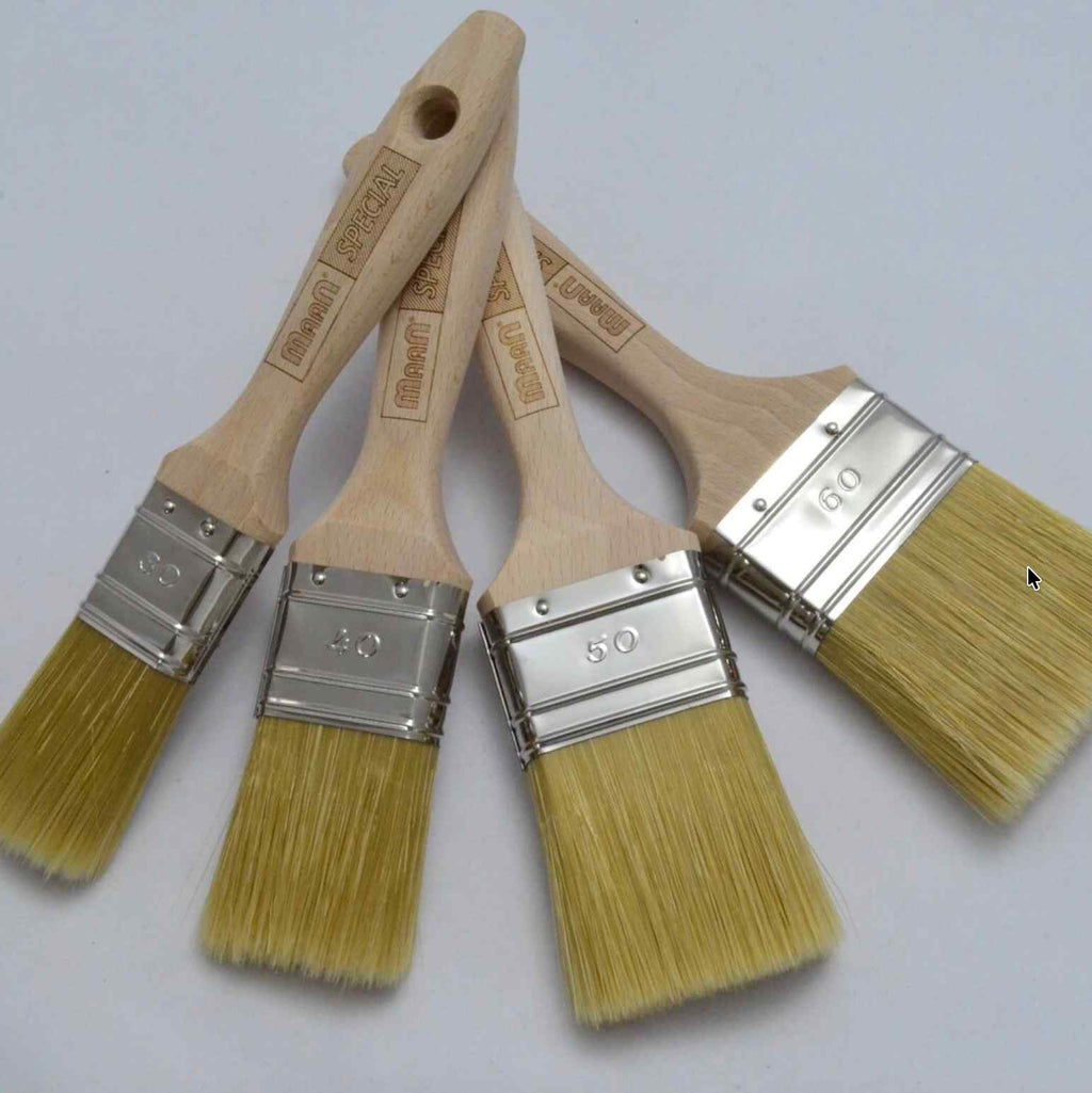 Synthetic Bristle Paint Brush Set (4 Pieces) – Polished Wooden Handles for Water-Based