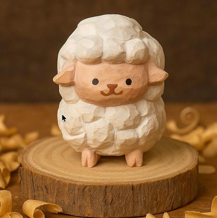 Wooden Sheep Figurine – Rustic Mini Animal Desk Decor