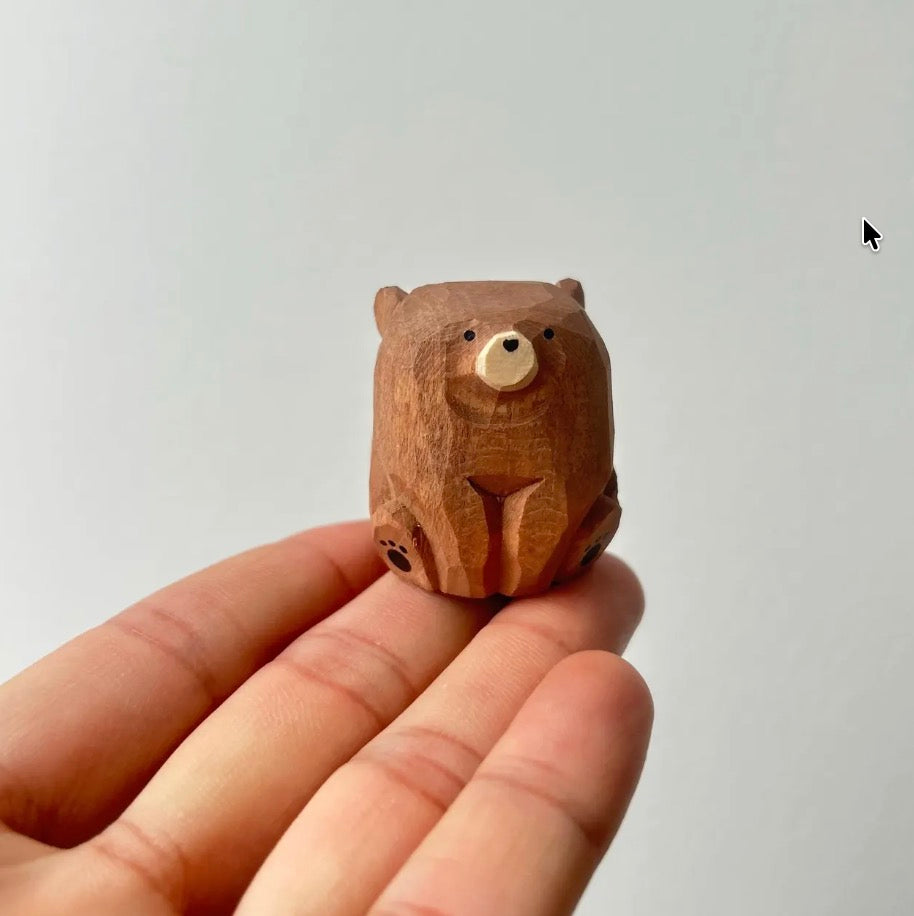 Hand-Carved Wooden Bear Figurine – Small Desk Sculpture