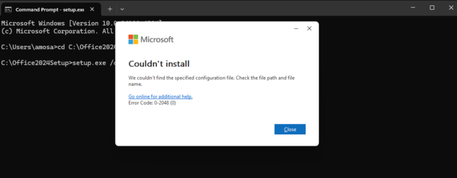 Configuration file not found error in Command Prompt