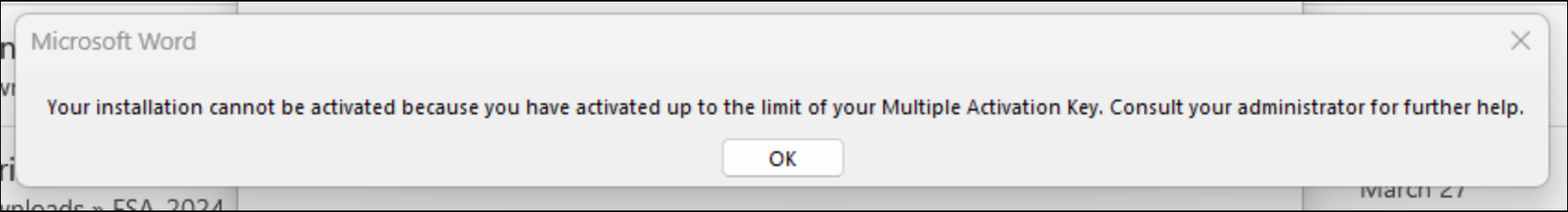 MAK activation limit error message
