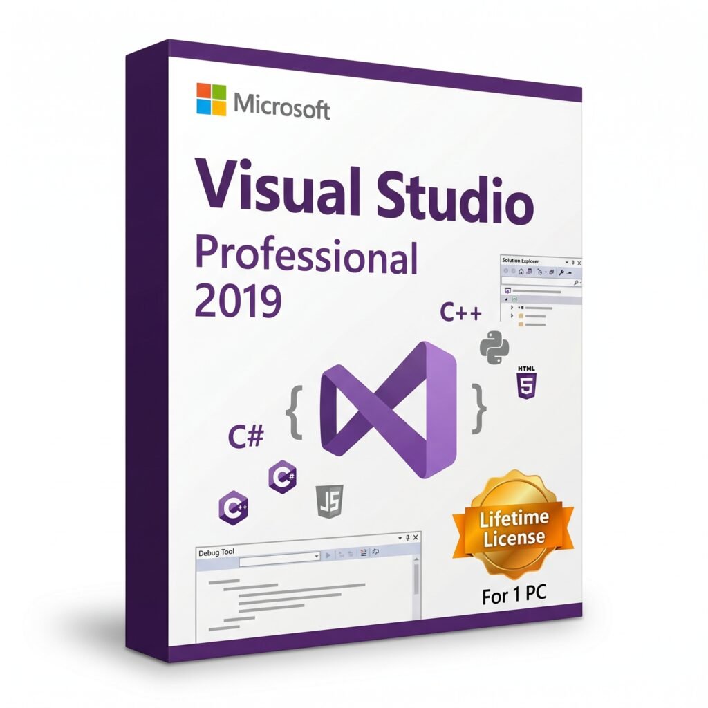 Microsoft Visual Studio 2019 Professional lifetime license for 1 PC - full IDE for C++, .NET, Python, web, and mobile development with IntelliCode, Live Share, CodeLens