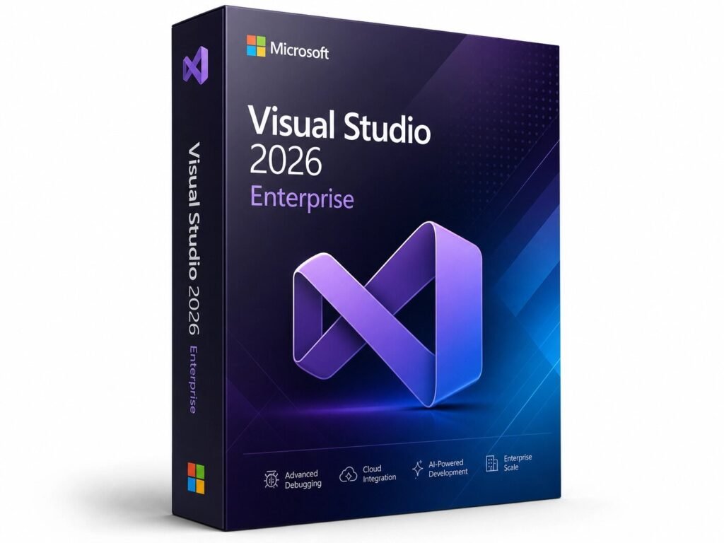 Microsoft Visual Studio 2026 Enterprise subscription - most comprehensive IDE for large teams with GitHub Copilot Enterprise, advanced testing, architecture tools, and DevSecOps integration