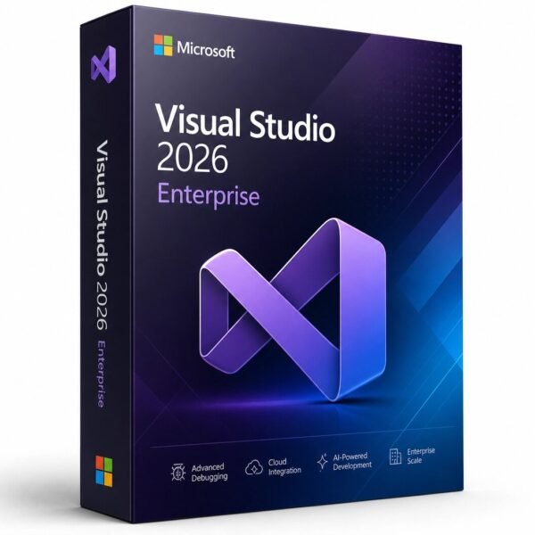 Microsoft Visual Studio 2026 Enterprise subscription - most comprehensive IDE for large teams with GitHub Copilot Enterprise, advanced testing, architecture tools, and DevSecOps integration
