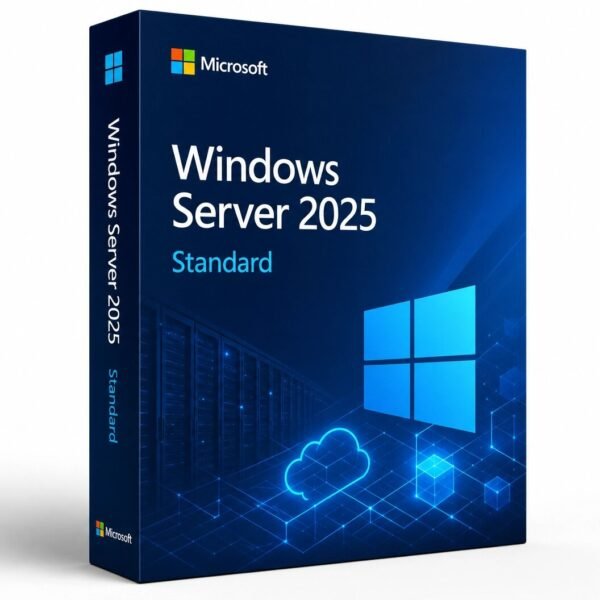 Microsoft Windows Server 2025 Standard core-based license - includes 2 VM rights, supports up to 64 sockets, unlimited cores, with TPM 2.0 and enhanced security features
