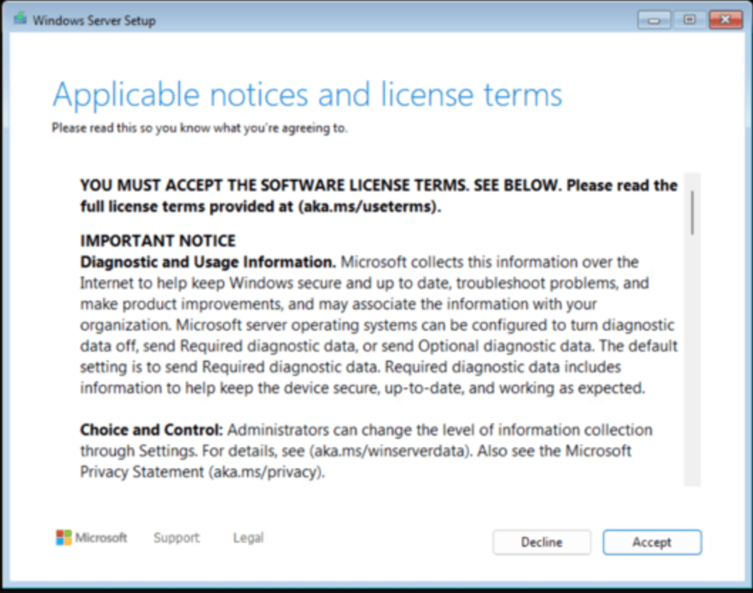 Accept the Microsoft License Terms