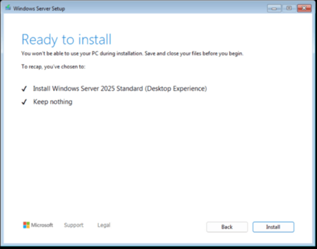 Windows Server 2025 installation in progress
