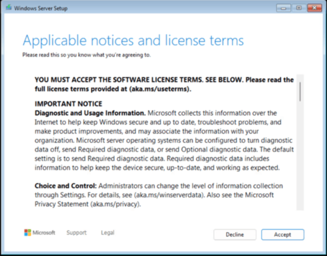 Accept the Windows Server 2025 licence terms