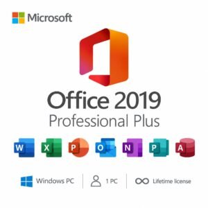 Microsoft Office 2019 Professional Plus Lifetime License for Windows PC – includes Word, Excel, PowerPoint, Outlook, OneNote, Publisher, and Access. Valid for 1 PC, one-time purchase, no subscription.