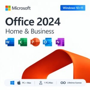 Microsoft Office 2024 Home & Business Lifetime License for PC and Mac – includes Word, Excel, PowerPoint, Outlook, and OneNote. Valid for 1 PC or Mac, one-time purchase, no subscription, compatible with Windows 10, 11, and macOS.