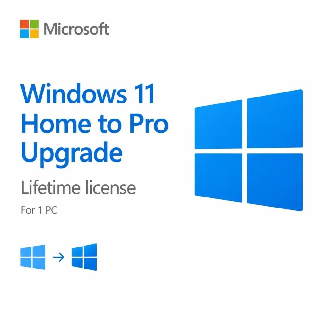 Microsoft Windows 11 Home to Pro Upgrade Lifetime License for 1 PC – Genuine activation key to unlock BitLocker, Remote Desktop, Hyper-V, and business features in the USA and Canada.
