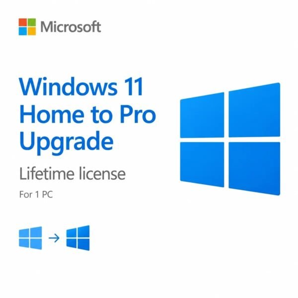 Microsoft Windows 11 Home to Pro Upgrade Lifetime License for 1 PC – Genuine activation key to unlock BitLocker, Remote Desktop, Hyper-V, and business features in the USA and Canada.