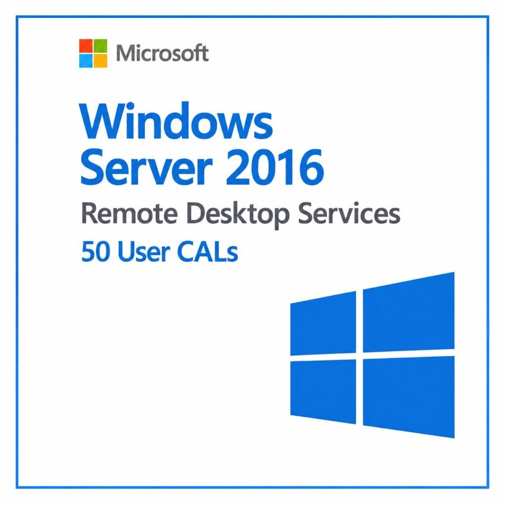 Microsoft Windows Server 2016 Remote Desktop Services 50 User CALs – Genuine RDS CAL license for secure remote access, virtual desktops, and multi-user environments in the USA and Canada.