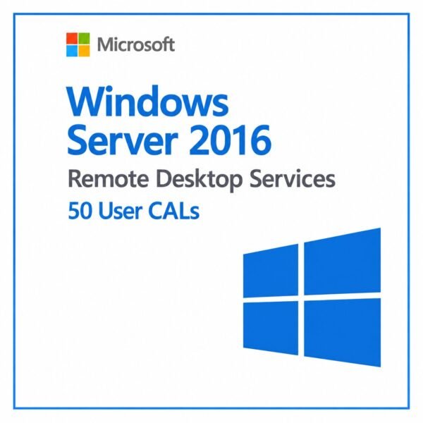 Microsoft Windows Server 2016 Remote Desktop Services 50 User CALs – Genuine RDS CAL license for secure remote access, virtual desktops, and multi-user environments in the USA and Canada.