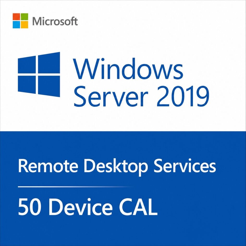 Microsoft Windows Server 2019 Remote Desktop Services 50 Device CALs – Genuine RDS CAL license for secure remote access, shared workstations, and shift workers in the USA and Canada.