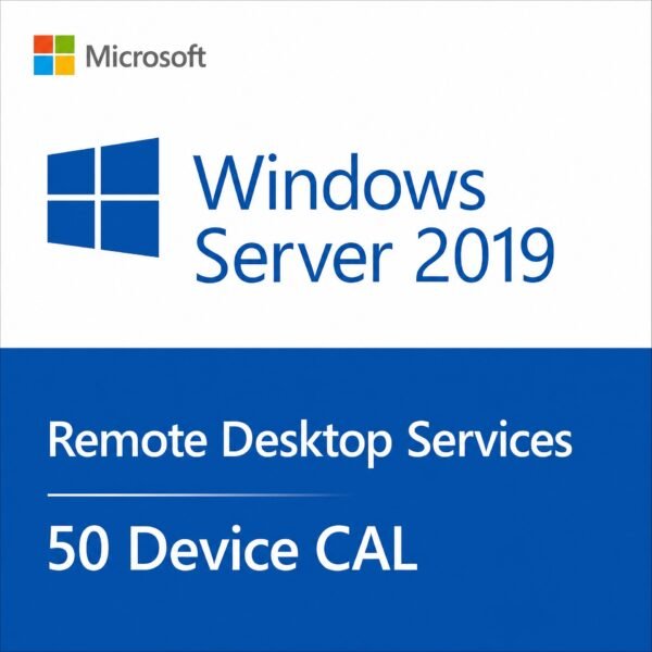 Microsoft Windows Server 2019 Remote Desktop Services 50 Device CALs – Genuine RDS CAL license for secure remote access, shared workstations, and shift workers in the USA and Canada.