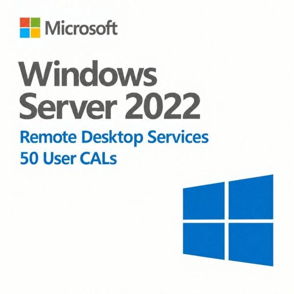 Microsoft Windows Server 2022 Remote Desktop Services 50 User CALs – Genuine RDS Client Access License for secure remote access, virtual desktops, and multi-user environments in the USA and Canada.