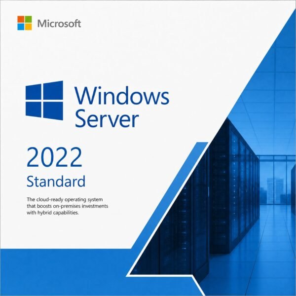 Microsoft Windows Server 2022 Standard License – The cloud-ready operating system that boosts on-premises investments with hybrid capabilities. Genuine server software for small to medium businesses and light virtualization (2 OSEs). USA and Canada.