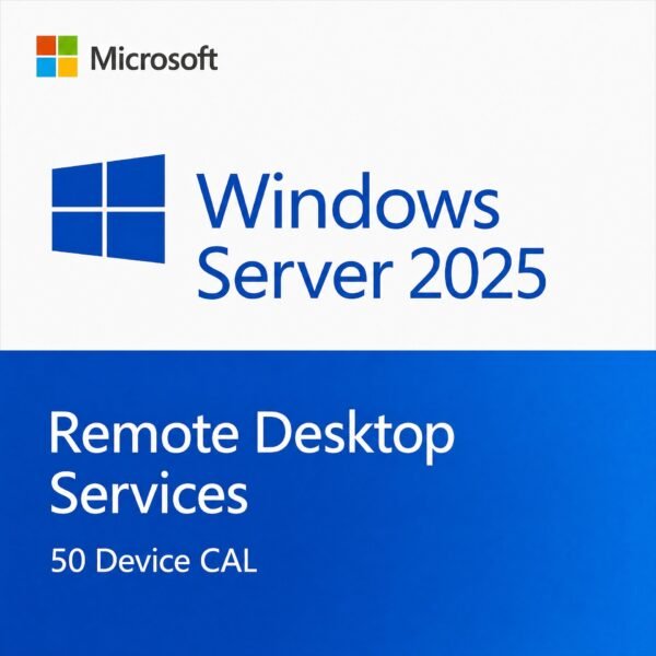 Microsoft Windows Server 2025 Remote Desktop Services 50 Device CALs – Genuine RDS CAL license for secure remote access, shared workstations, and shift workers in the USA and Canada.