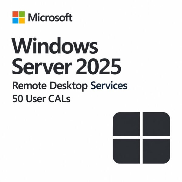 Microsoft Windows Server 2025 Remote Desktop Services 50 User CALs – Genuine RDS CAL license for secure remote access, virtual desktops, and multi-user environments in the USA and Canada.