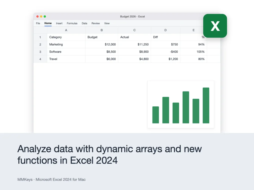 Microsoft Excel 2024 for Mac – Analyze data with dynamic arrays and new functions in Excel 2024