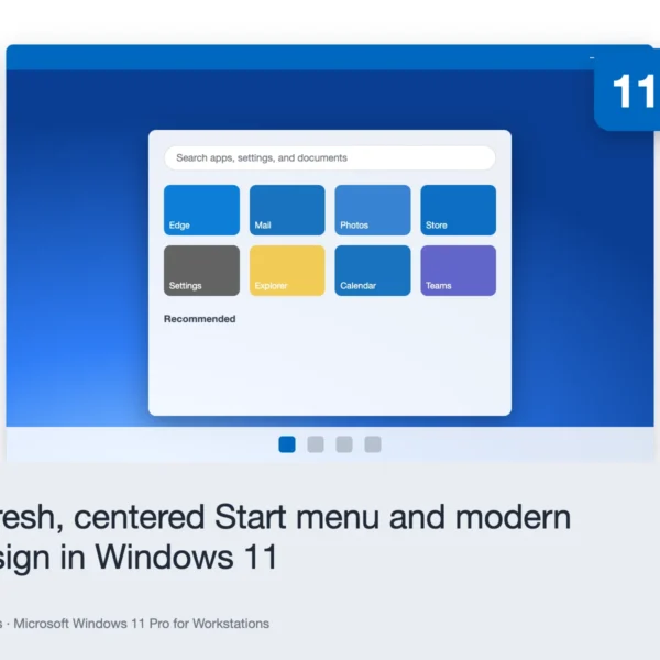 Microsoft Windows 11 Pro for Workstations – A fresh, centered Start menu and modern design in Windows 11