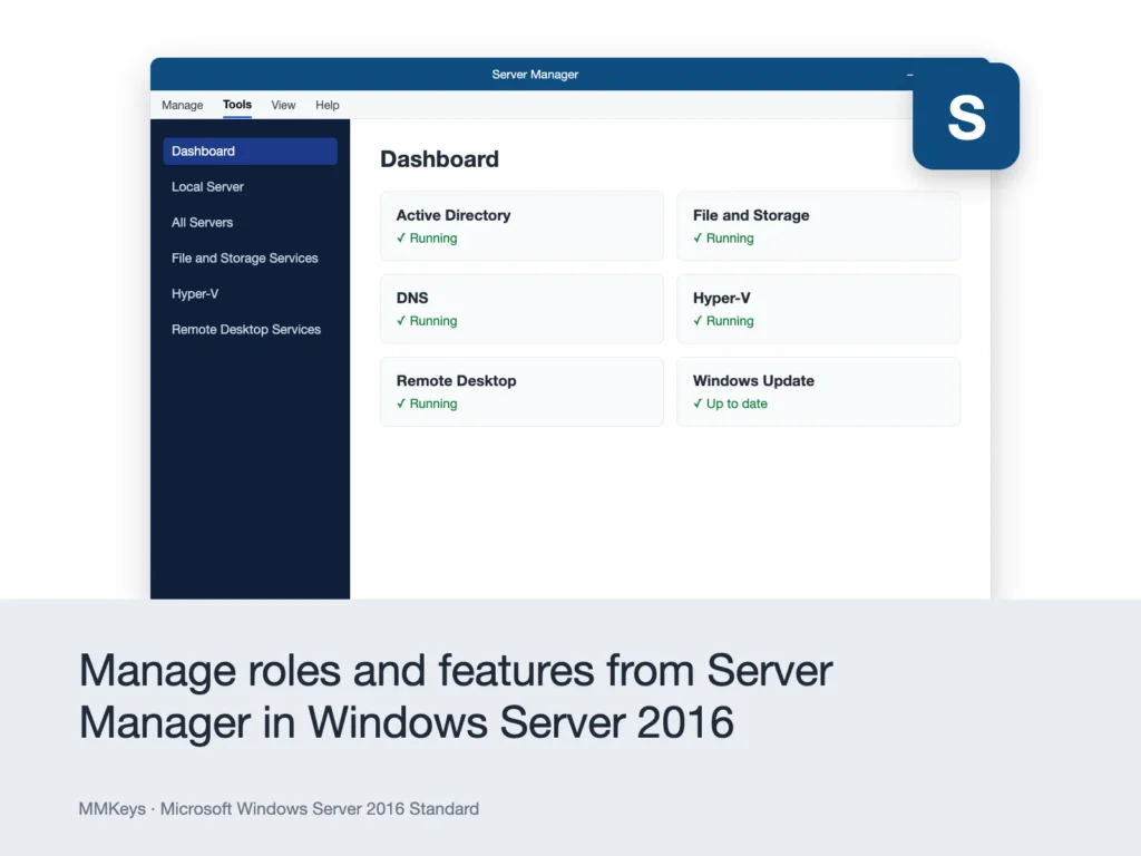 Microsoft Windows Server 2016 Standard – Manage roles and features from Server Manager in Windows Server 2016